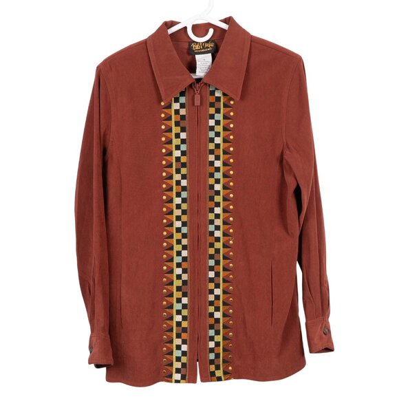 Bob Mackie Wearable Art Jacket Womens M Orange Rust Horse Embroidery Geometric - Picture 1 of 7